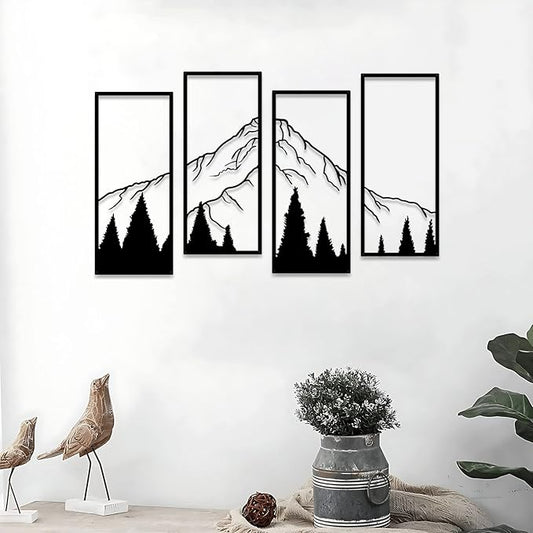 Mountain & Forest Metal Wall Art Set – Minimalist Nature-Inspired Décor for Home & Outdoor Spaces