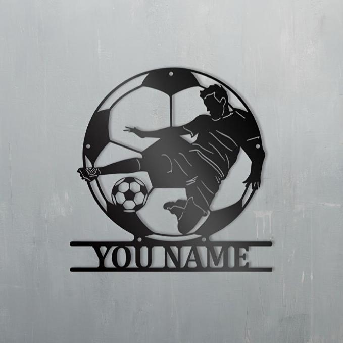 Metal Wall Art - Soccer Player with Custom Name