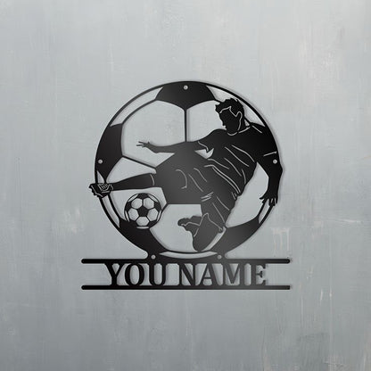 Metal Wall Art - Soccer Player with Custom Name